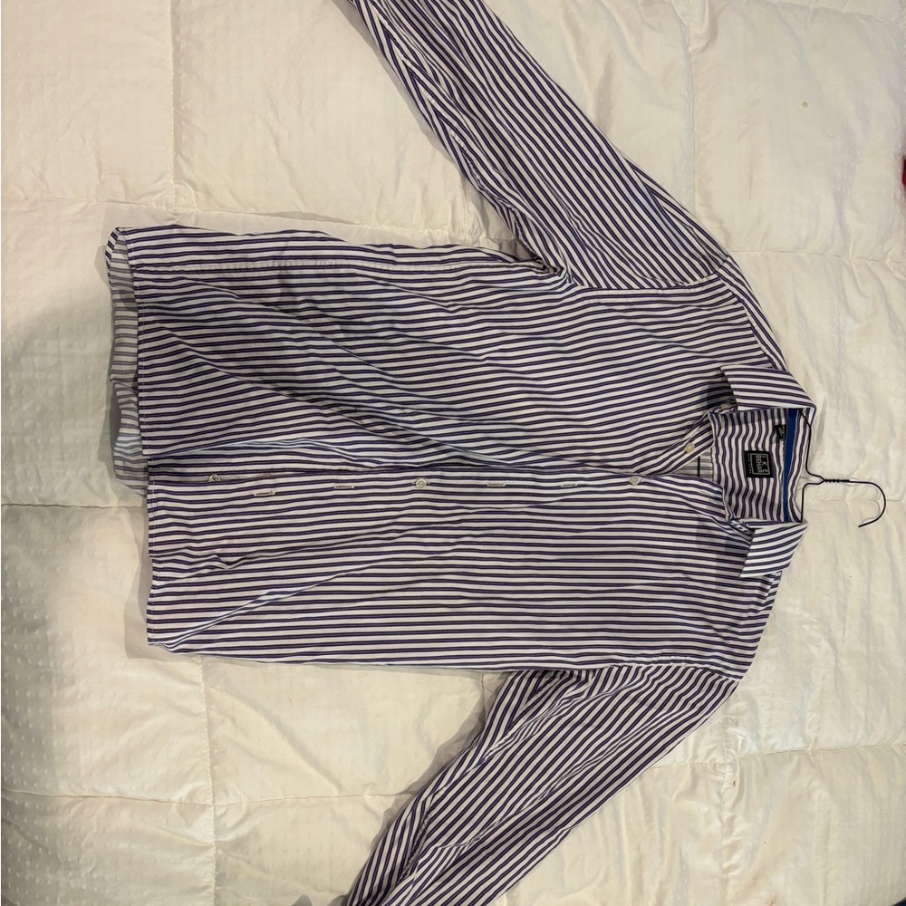 Ike Behar Blue and White Casual Button Down Shirt